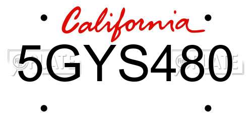 5GYS480 California License Plate