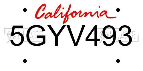 5GYV493 California License Plate
