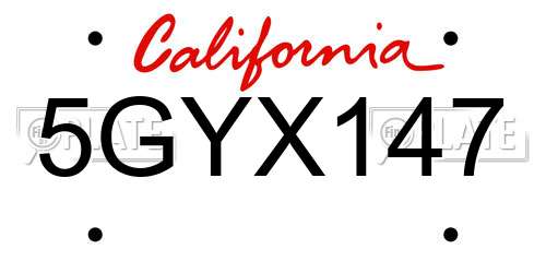 5GYX147 California License Plate