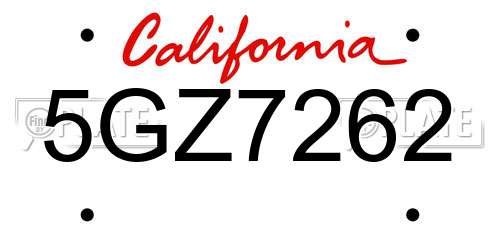 5GZ7262 California License Plate
