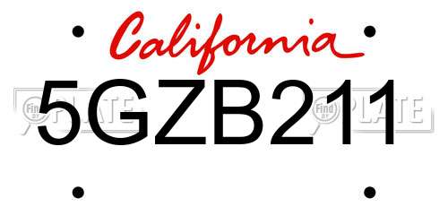 5GZB211 California License Plate