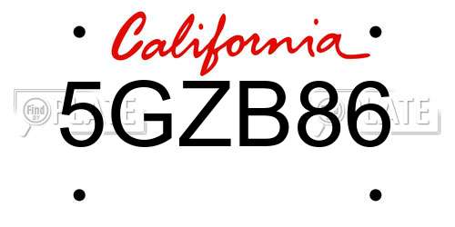 5GZB86 California License Plate