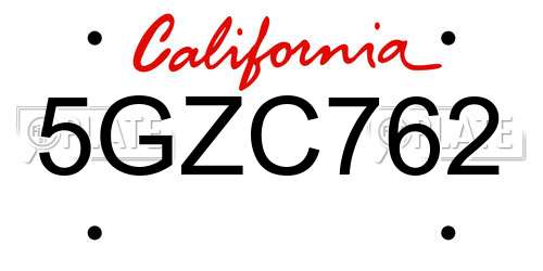 5GZC762 California License Plate