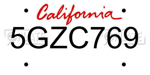 5GZC769 California License Plate