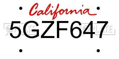 5GZF647 California License Plate
