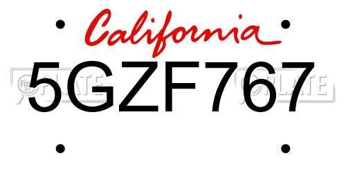 5GZF767 California License Plate