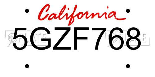 5GZF768 California License Plate