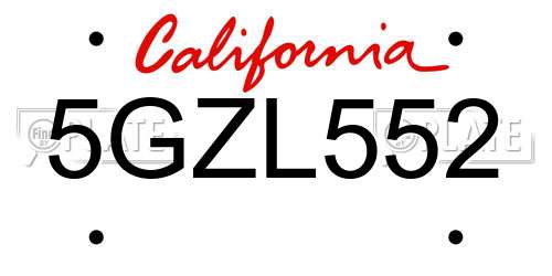 5GZL552 California License Plate