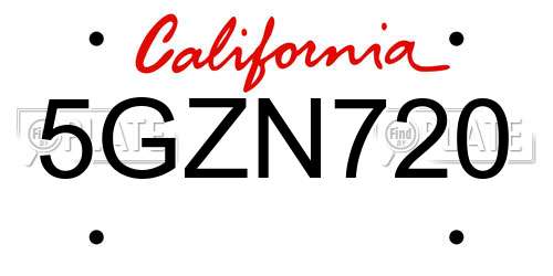 5GZN720 California License Plate