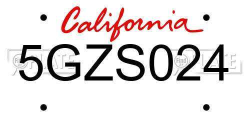 5GZS024 California License Plate