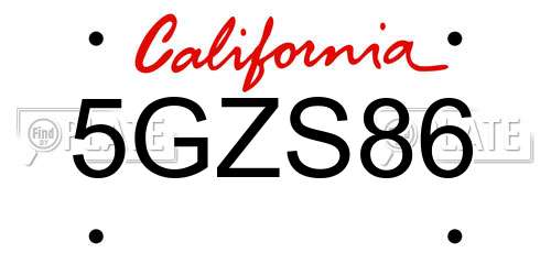5GZS86 California License Plate