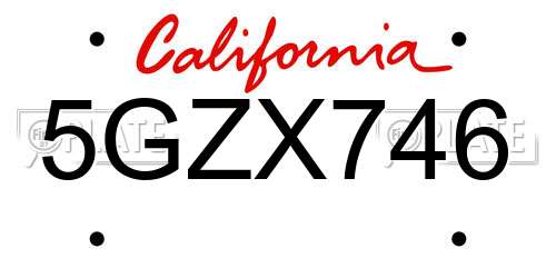 5GZX746 California License Plate