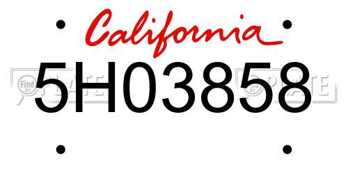5H03858 California License Plate