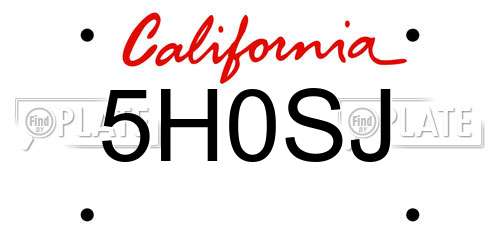 5H0SJ California License Plate