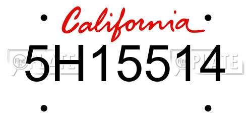 5H15514 California License Plate