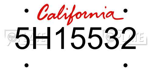 5H15532 California License Plate