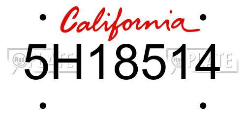 5H18514 California License Plate