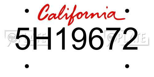 5H19672 California License Plate