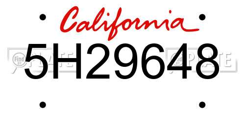 5H29648 California License Plate