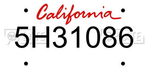 5H31086 California License Plate