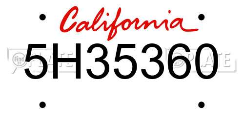 5H35360 California License Plate