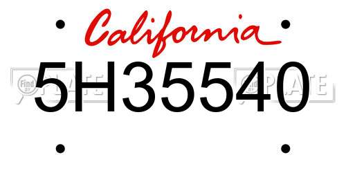 5H35540 California License Plate