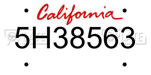 5H38563 California License Plate