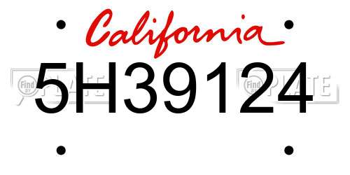 5H39124 California License Plate