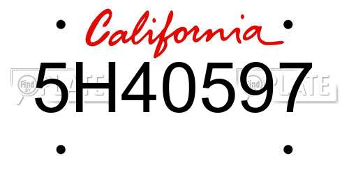 5H40597 California License Plate