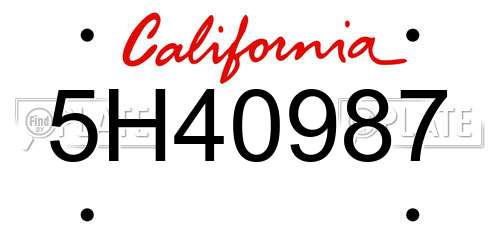 5H40987 California License Plate