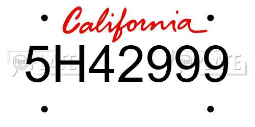 5H42999 California License Plate
