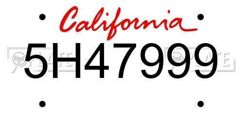 5H47999 California License Plate
