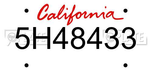5H48433 California License Plate