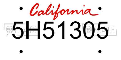 5H51305 California License Plate