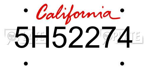 5H52274 California License Plate