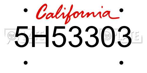 5H53303 California License Plate