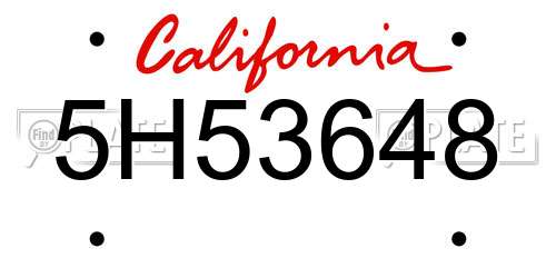 5H53648 California License Plate