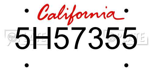 5H57355 California License Plate