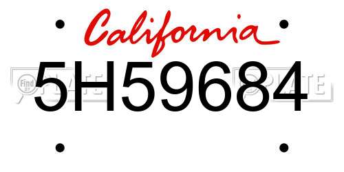 5H59684 California License Plate