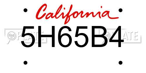 5H65B4 California License Plate