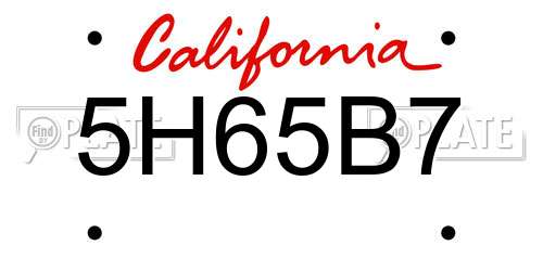 5H65B7 California License Plate