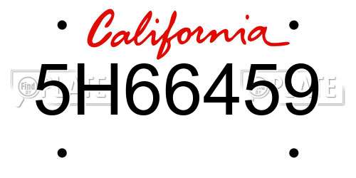 5H66459 California License Plate