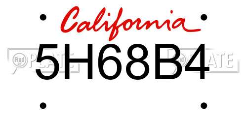 5H68B4 California License Plate