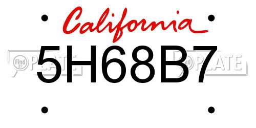 5H68B7 California License Plate
