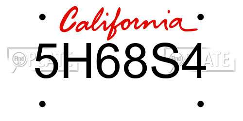 5H68S4 California License Plate
