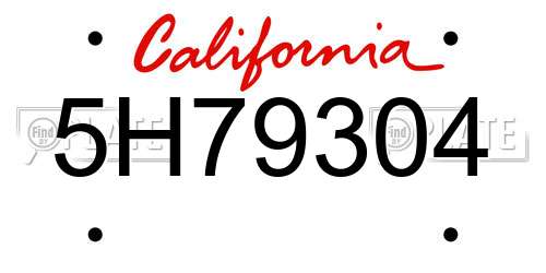 5H79304 California License Plate