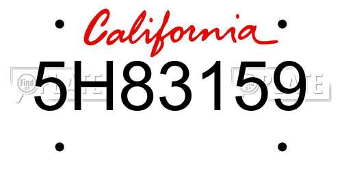 5H83159 California License Plate