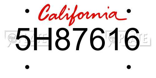 5H87616 California License Plate