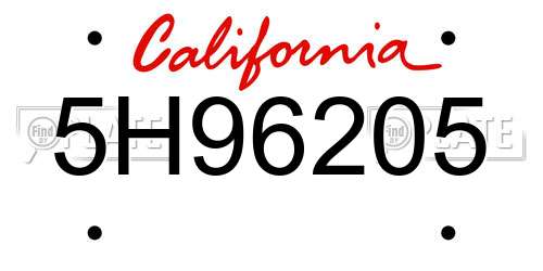 5H96205 California License Plate