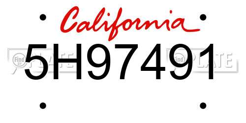 5H97491 California License Plate